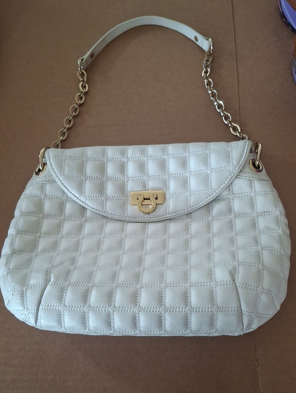 Antonio Melani White Grid-Quilted Shoulder Bag - Gold Chain Flap PurseListing